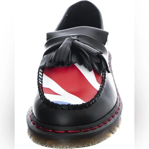 NIB DR MARTENS ADRIAN WHO BLACK UNION JACK SMOOTH LOAFER, SIZE 12